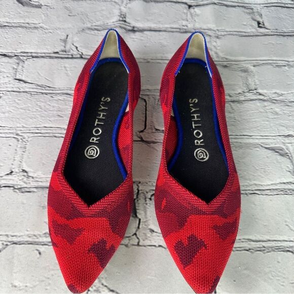 Rothy's Red Camouflage Pointed Toe Patterned Flats - Picture 2 of 7